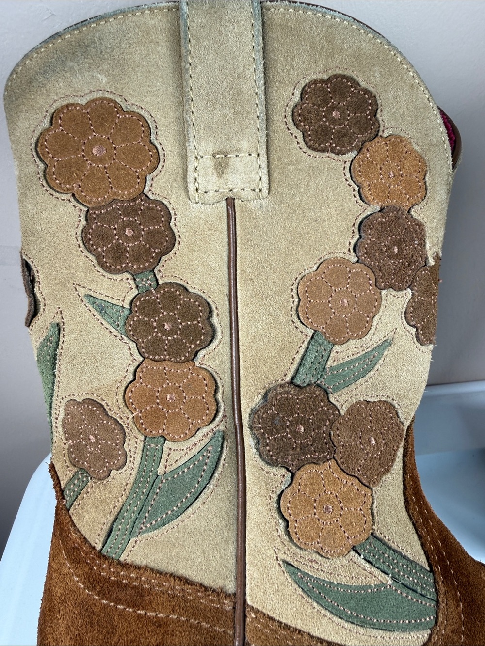Ariat Doll Baby Chestnut Floral Western Cowboy Boots Suede Square Toe Size 7.5B - Picture 7 of 14